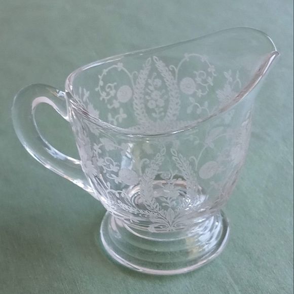Vintage Viking Martinsville Etched Glass Set of 3 Creamer & Sugar Tray S… - Picture 2 of 8